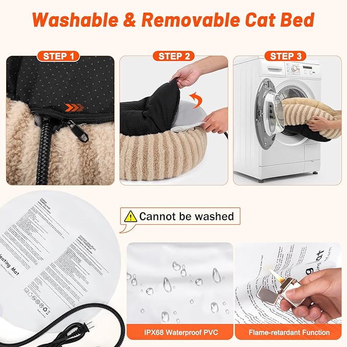 Toove Heated Cat Bed Indoor - 20" Heating Donut Pet Bed for Cats and Small Dogs, Ultra Soft & Cozy Sleeping Cat Beds, Machine Washable, Waterproof & Safe Warming with Timer and Temperature Control