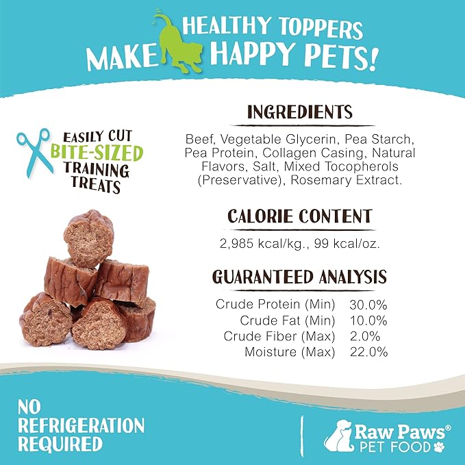 Raw Paws Grain-Free Soft Sausage Treats for Dogs & Cats - Chicken Recipe, 6-oz - USA Chicken Sausage Dog Treats - Soft Treats for Dogs & Cats - Dog Sausage Treats
