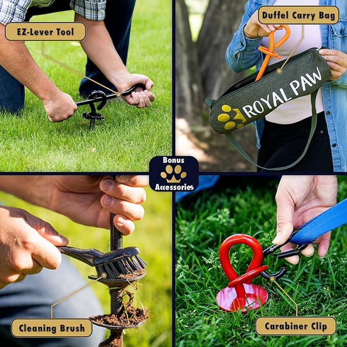 ROYAL-PAW Dog Tie Out Stake - for Large Dogs up to 210 lbs - Heavy Duty Dog Stake for Yard, Beach & Camping Outside - Best in Ground Anchor for a Dog Cable, Leash, Lead Tether (1, Black)