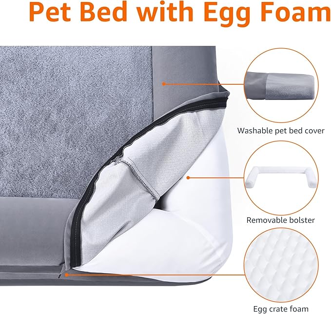Amazon Basics Living Room Couch Dog Bed with Premium Foam, Pressure-Relief Support for Dogs up to 30lbs, Machine Washable Cover, Medium Sized (30" x 20"), Grey
