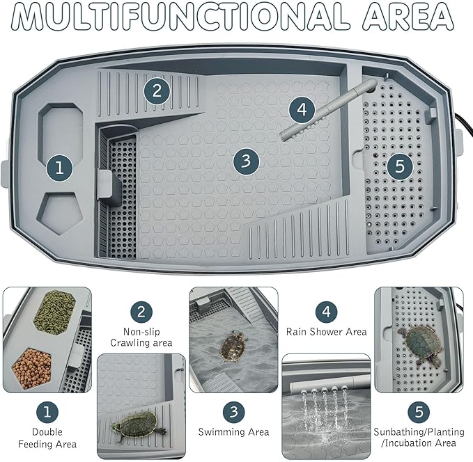 Hamiledyi Small Turtle Tank with Lid and Water Pump Acrylic Turtle Aquarium Starter Kit Easy to Change Water Multi-Function Area Reptile Habitat for Turtles Hermit Crabs Crayfish Tortoises (Medium)