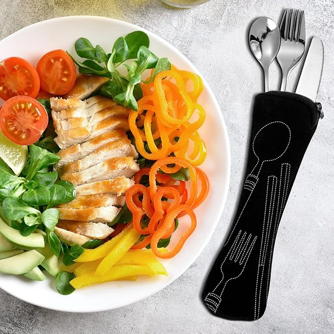7 Pieces Bariatric Eating Portion Control Flatware Bariatric Management Silverware Serving Spoons Forks Knives Stainless Steel Weight Loss Utensils with Fabric Storage Bag