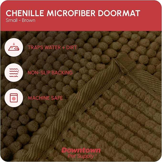 My Doggy Place Microfiber Dog Mat for Muddy Paws, 18" x 24" Brown - Absorbent and Quick-Drying Dog Paw Cleaning Mat, Washer and Dryer Safe - Non-Slip Rubber Backed Dog Floor Mat, Small