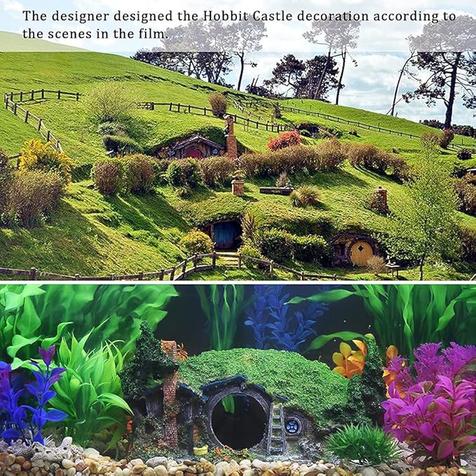 Hobbit Fish Tank Decorations Reptile House Hidden Hole Landscaping for Aquarium and Reptiles Decorations Mini Garden Decorating Two Sizes (L)