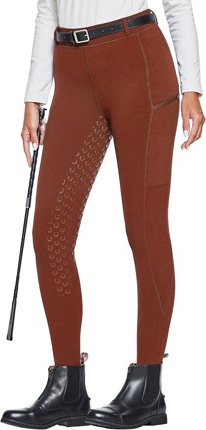 FitsT4 Sports Women's Winter Horse Riding Pants with Zipper Pockets Full Seat Riding Tights Fleece Lined Equestrian Breeches