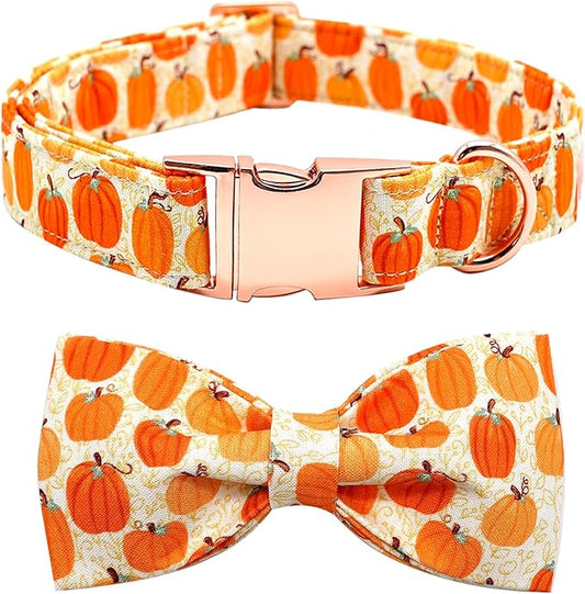 Dog Collar - Halloween Pumpkin Bowtie Pet Collar Gift Soft Bow Collar Pet Adjustable Metal Buckle Dog Collar for Medium Dogs