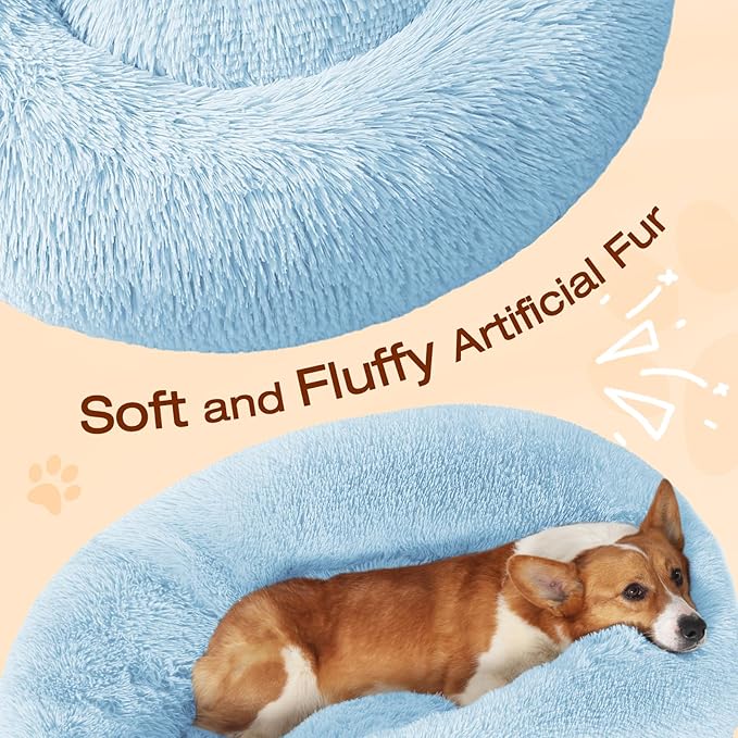 JOLLYVOGUE Dog Bed, Calming Anti-Anxiety Large Dog Bed, Fluffy Donut Cushion for Medium and Large Pets (27"/30"/36")
