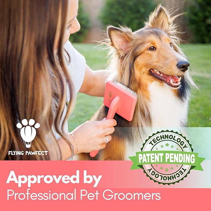 Dog Slicker Brush for Grooming Pet Hair - Best Slicker For Poodle & Golden Doodle - Long Haired Tool For Dogs - Goldendoodle Long Pin Brush For Dematting (Large)