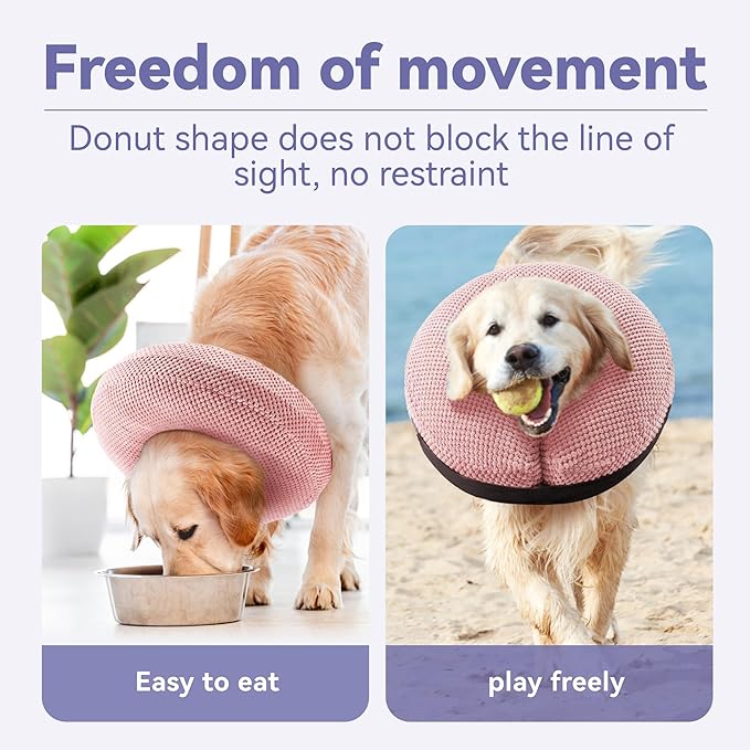 Soft Inflatable Dog Cone Collar for Small Medium Large Dogs - Neck Donut E Collar Alternative for Recovery After Surgery - Pink L