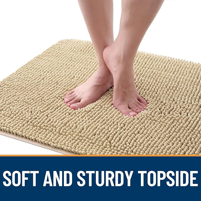 OLANLY Dog Door Mat for Muddy Paws 30x17, Absorbs Moisture and Dirt, Absorbent Non-Slip Washable Doormat, Quick Dry Chenille Mud Mat for Dogs, Entry Indoor Entryway Carpet for Inside Floor, Beige