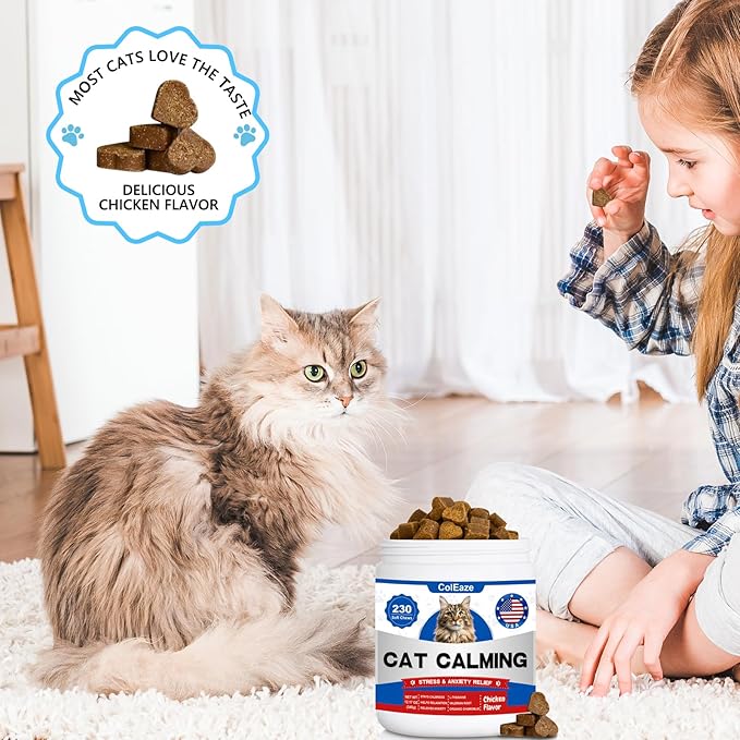 Calming Chews for Cats, Cat Calming Treats - Cat Anxiety Relief, Helps Reduce Stress & Promotes Relaxation for Travel, Boarding, Vet Visits, Separation Anxiety - Chicken (230 Soft Chews)
