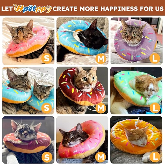 Cat Cone Collar Soft, Cat Recovery Collar for Wound Healing Cute Donut Adjustable Kittens Cones to Stop Licking Comfortable Lightweight Neck Elizabethan Collars for Cats Kittens After Surgery
