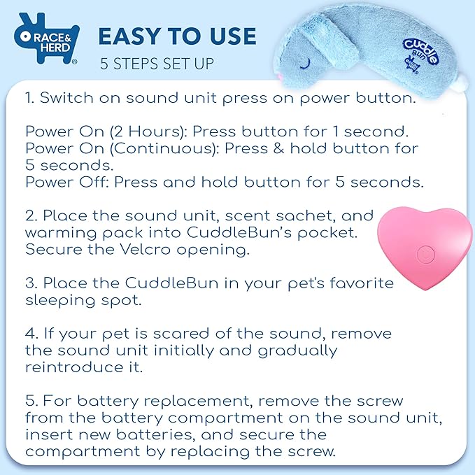 Race&Herd CuddleBun Heartbeat Puppy Toy Sleep Aid - Heartbeat Dog Toy, Dog Heartbeat Toy for Puppy Must Haves for Separation Pet Anxiety Relief Puppy Calming Aid, Dog Toys Behavioral Training