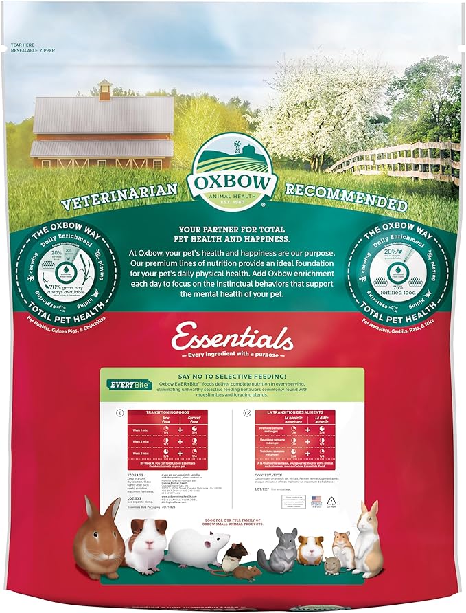 Oxbow Essentials Hamster Food and Gerbil Food, Vitamin & Mineral Rich Daily Diet for Hamsters & Gerbils, Veterinarian Formulated, Small Animal Pet Products, Made in USA, 15 lb Bulk Bag