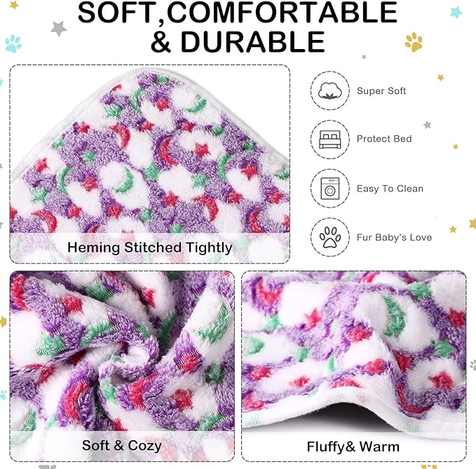 4 Pcs Waterproof Guinea Pig Blankets Washable Small Animal Fleece Bedding Absorbent Guinea Pig Cage Liners Reusable Pet Pee Pad Sleep Mat Pad Cover for Hamster Ferret (Moon Star Pattern,12 x 12 Inch)