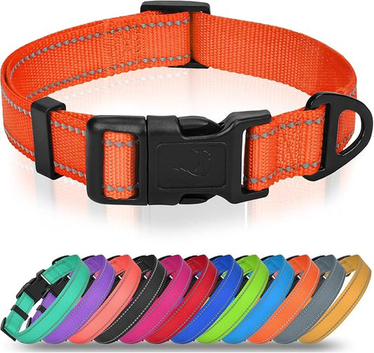 Joytale Large Dog Collar, Reflective and Adjustable Nylon Pet Collar with Quick-Release Buckle for Large Dogs, Orange, L