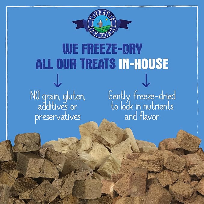 Shepherd Boy Farms Freeze Dried Dog and Cat Treats, Chicken Heart, All Natural Freeze-Dried Dog Treat & Snacks, Made in USA, High in Protein, Single Ingredient, Made in The USA, 3oz
