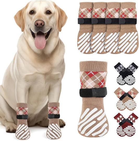LOOBANI Dog Socks to Prevent Licking Paws - Dog Socks for Hardwood Floors Anti Slip for Traction Control - Dog Grippy Socks for Senior Dog Small Medium Large Dogs on Tile Floors, Caramel XS