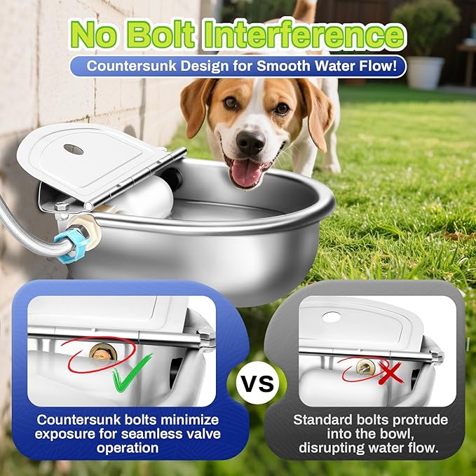 Automatic Animal Drinking Water Bowl with Drain Hole & Float Valve, 71" Extended Pipe, Stainless Steel Waterer Feeder Farm Dog Dispenser Kit Self Filling for Livestock Horse Goat Water Trough
