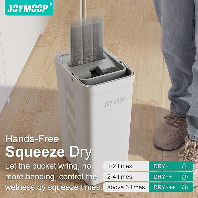 JOYMOOP Mop and Bucket with Wringer Set for Home, Flat Mop and Bucket System, Mops for Floor Cleaning and Wall Cleaner, with 3 Reusable Microfiber Mop Pads