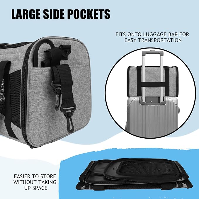 Carriers Soft-Sided Pet Carrier Case for Small Medium Cats Dogs Puppy Under 15 lbs,Airline Approved Cat Carrier with 4 Ventilated Windows (Medium,Grey&Black)