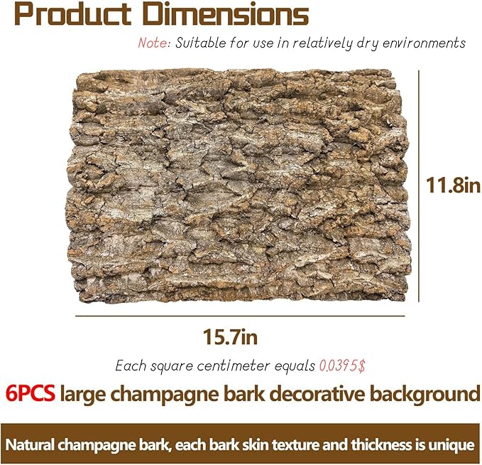 6PCS Cork Terrarium Background 15.7x11.8in Natural Large Cork Bark Backdrop Reptile Climbing Mat Tank Habitat Decor for Spider Lizard Chamelon Turtle Beared Dragon