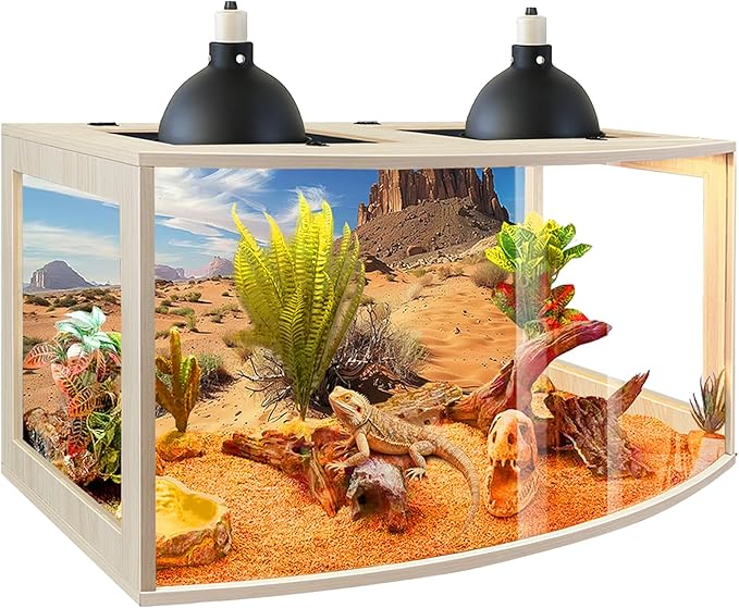 PROLEE Bearded Dragon Tank, Curved Reptile Enclosure with 3-Side Clear Acrylic Panels, Spacious Lizard Tank with Metal Mesh Top and Lockable Door for Reptile Habitat
