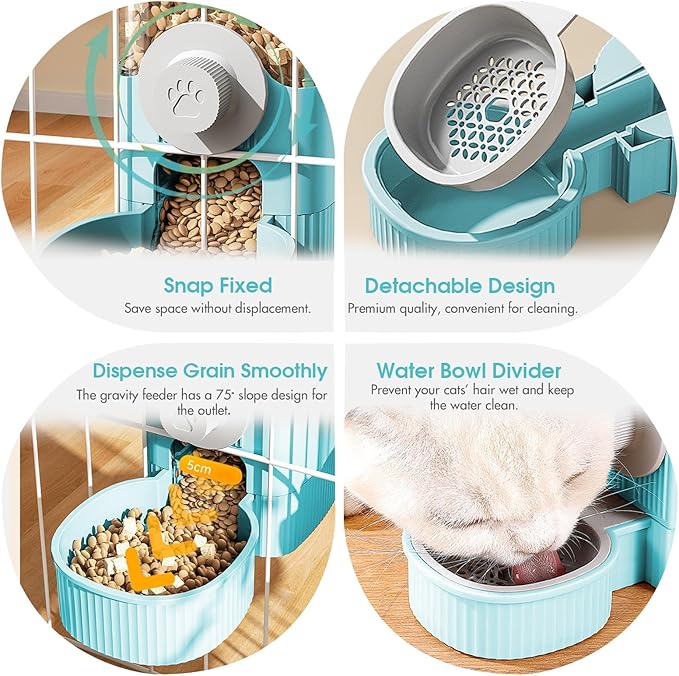 GPY Automatic Hanging Gravity Pet Feeder and Water Dispenser Set ，Automatic Dog Feeder and Dog Water Dispenser for Dogs Cats Pets Animals Large Capacity (Blue Water Feeder&Food Feeder) (Blue)