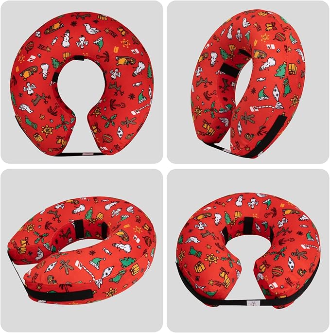 CuteBone Inflatable Dog Cone with Removable Soft Fleece Covers for Small/Medium/Large Dogs and Cats Neck Donut Collar After Surgery GWB07L