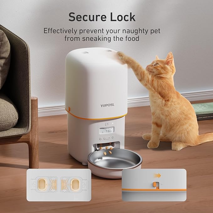 Automatic Cat Feeder - 4L Timed Auto Pet Feeder for Cat and Dog with Dry Food Dispenser, 180-day Battery Life, 1-6 Meals Per Day, 1-16 Portion, Desiccant Bag Keeps Food Fresh