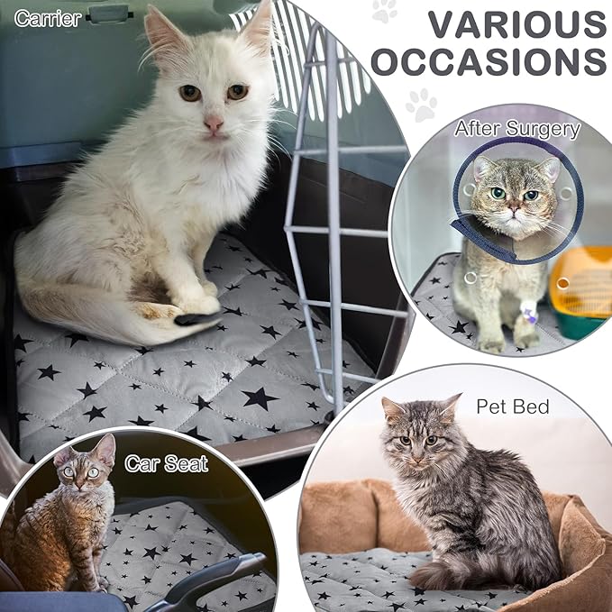 Namalu 4 Pack Self Warming Cat Bed Self Heating Cat Mat Star Pattern Soft Dog Crate Pad Thermal Pet Mat Anti Slip Kennel Dog Washable Warming Bed for Outdoor Indoor(24 x 35 Inch,Gray)