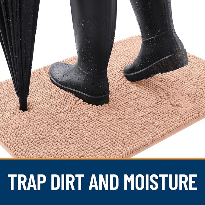 OLANLY Dog Door Mat for Muddy Paws 30x20, Absorbs Moisture and Dirt, Absorbent Non-Slip Washable Doormat, Quick Dry Chenille Mud Mat for Dogs, Entry Indoor Entryway Carpet for Inside Floor, Peach