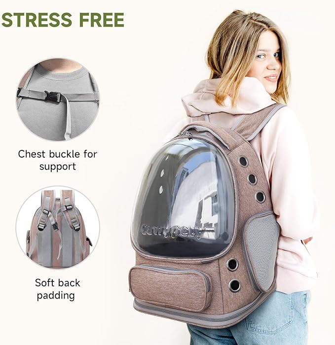 Cat Backpack Carrier, Breathable Cat Carrier Large Space Bubble Pet Backpack for Kitty Small Dog up to 15lbs, Transparent & Foldable Pet Carrier for Travel Hiking