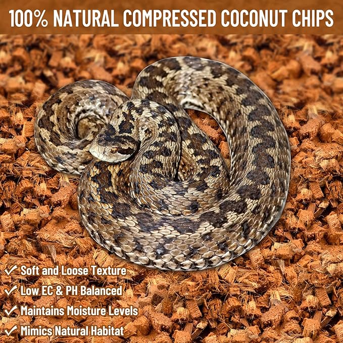 Riare 10LB Coconut Chip Substrate for Reptiles, 72 Quart Coconut Fiber Substrate Coco Chips Substrate Coconut Husk Bedding for Snakes, Tortoises, Ball Python, Bearded Dragon, Geckos, Lizards, Frogs