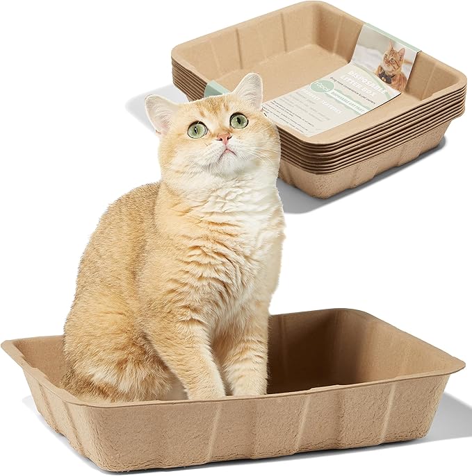 Vealind Disposable Cat Litter Boxes, Cardboard Cats Litter Tray Cat Travel Toilet Litter Pan Liners Cats and Small Animals Leakproof Litter Box (5 Pack)