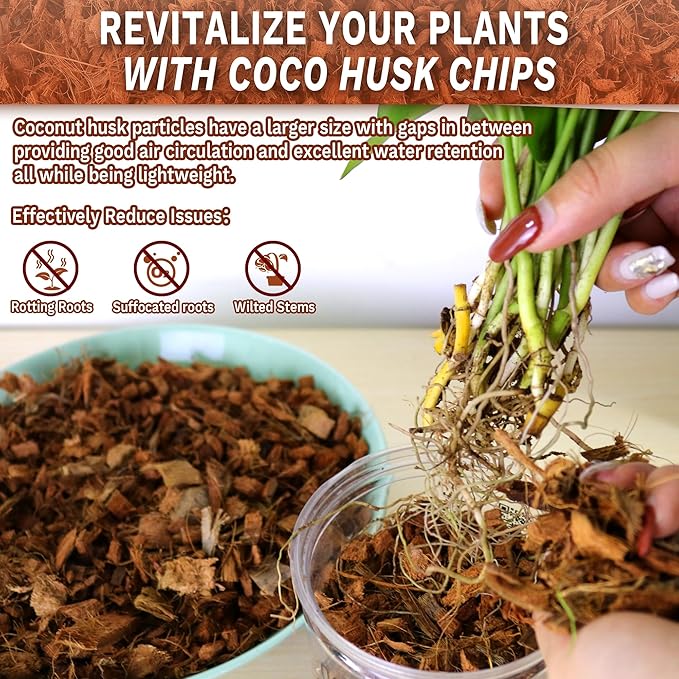 Coco Chips for Plant - COCOUNT SHEL 9 Pack Organic Coconut Husk Chips with Low EC & PH Balanced, High Expansion Coconut Substrate Coco Husk Mulch for Garden, Flowers and Reptile