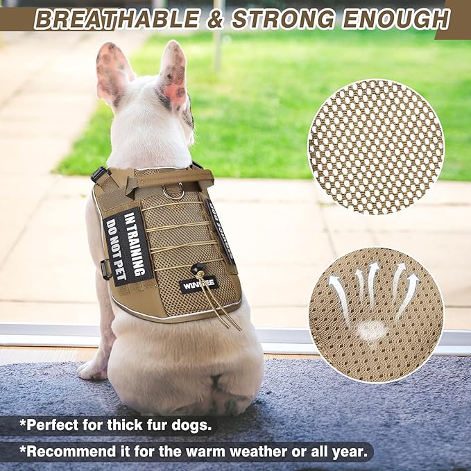 WINSEE Service Dog in Training Mesh Harness with 10 Pet Patches, Soft Air Mesh Breathable Tactical Dog Molle Vest, Reflective Military Pet Vest for Walking Hiking for Large Dogs