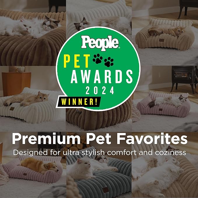Bedsure Cute Cat Couch for Pets - Fluffy Small Dog Sofa with Premium Soft Corduroy Fleece, Pet Sofa with Removable Washable Cover, Supportive Dog Couch Bed for Small Medium Dogs, 30inch, Tuscan Beige