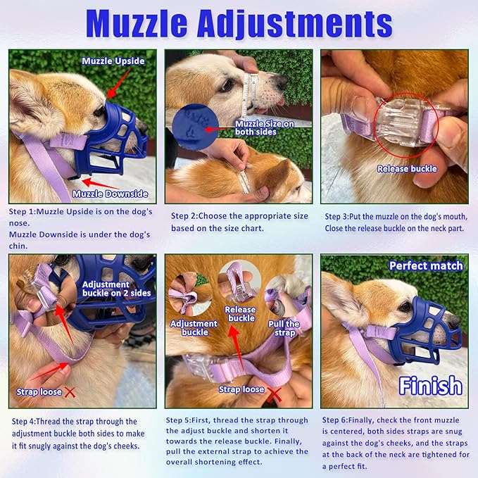 Dog Muzzle, OKKIC Basket Muzzle Anti Biting Chewing, Sturdy Lightweight Muzzle Allows Panting Drinking,Muzzle for Small Medium Large Dogs, Suitable for Grooming Trimming Training (Blue, Size3)