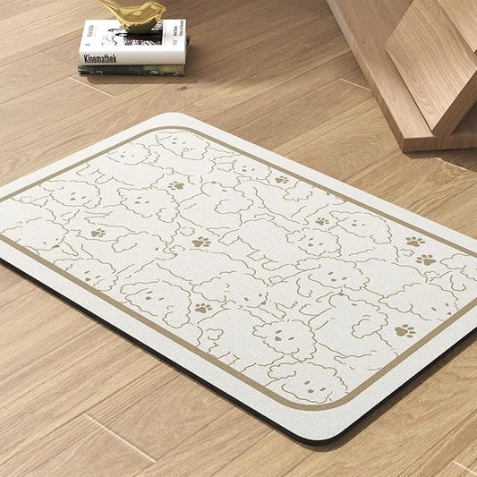 Pet Feeding Mat-Absorbent Dog Mat for Food and Water Bowl-No Stains Quick Dry Water Dispenser Mat-Dog Accessories Pet Supplies-Bowl for Messy Drinkers（FRAMEDOGS,17"x34"