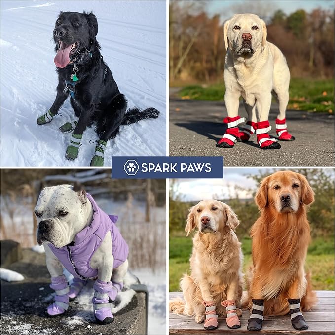 Spark Paws Dog Shoes, Waterproof Dog Boots for Medium to Large Dogs, Non Slip, Breathable Dog Booties and Paw Protectors - 4PCS Doggie Hiking Boots with Reflective Straps - Lilac - Size 7