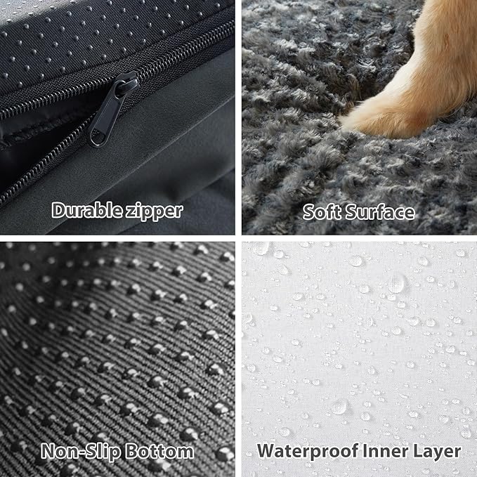 BFPETHOME Extra Large Orthopedic Dog Bed, L-Shaped Pet Bed for Dogs up to 100 lbs, Waterproof, Removable Washable Cover, Non-Slip Base, 48 x 35 x 7.5 inches, Dark Grey