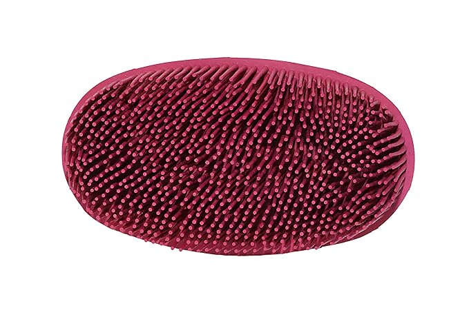 Grewal Equestrian Oval Face Grooming & Bathing Curry Brush for Horses, Dogs, Cats, & Other Pets - Very Soft Bristles (Pink)