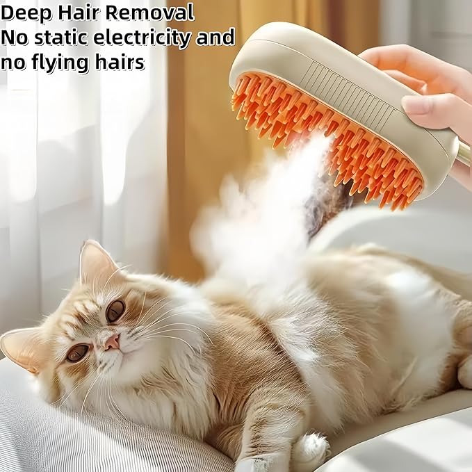 BoBow Cat Steam Brush for Shedding for Cats and Dogs, 3 in 1 Grooming Anti-Static Steam Pet Brush, Massage, Cleaning, Shedding, Combing Long and Short Hair Dogs and Cats (Khaki)