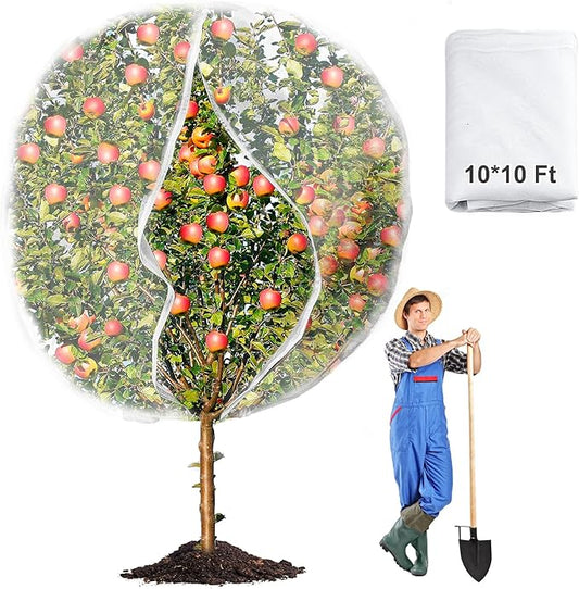 10 x 10ft Extra Large Fruits Tree Netting, Garden Mesh Insect Tree Cover with Zipper Drawstring Bird Barrier Net Plant Bag Blueberry Bushes Protection Plant Cover for Prevent Animals Deer Squirrel Bug