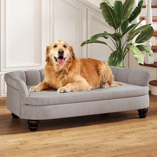 Dog Couch Sofa Bed, Comfortable Pet Sofa for Large and Medium Dogs, Soft Velvet Cushion, Durable Pet Furniture for Living Room, Washable Dog Bed for Couch 40.16‘’ (Gray)
