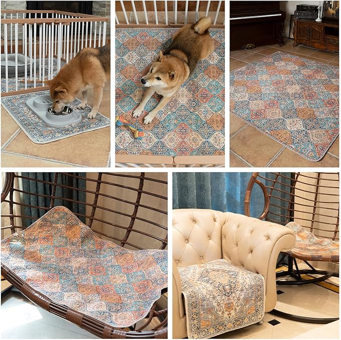 nunubaby Washable Pee Pads for Dogs, Stylish, Non-Slip and Leak-Proof Pee Pads. Reusable Potty Pads for Dogs for Crates and Floors.(Blue/Multi, 36" x36" )