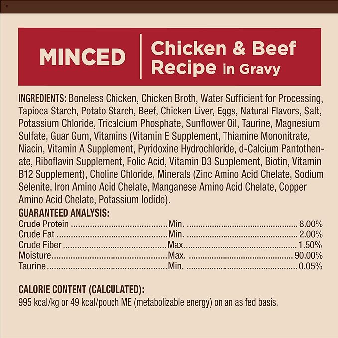 Wellness CORE Tiny Tasters Minced Adult Wet Cat Food, Natural, Protein-Rich, Grain Free, 1.75-Ounce Pouch, 12 Pack, (Chicken & Beef)