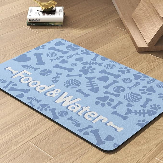 Pet Feeding Mat-Absorbent Dog Mat for Food and Water Bowl-No Stains Quick Dry Water Dispenser Mat-Dog Accessories Pet Supplies-Bowl for Messy Drinkers（Bone,17"x34"