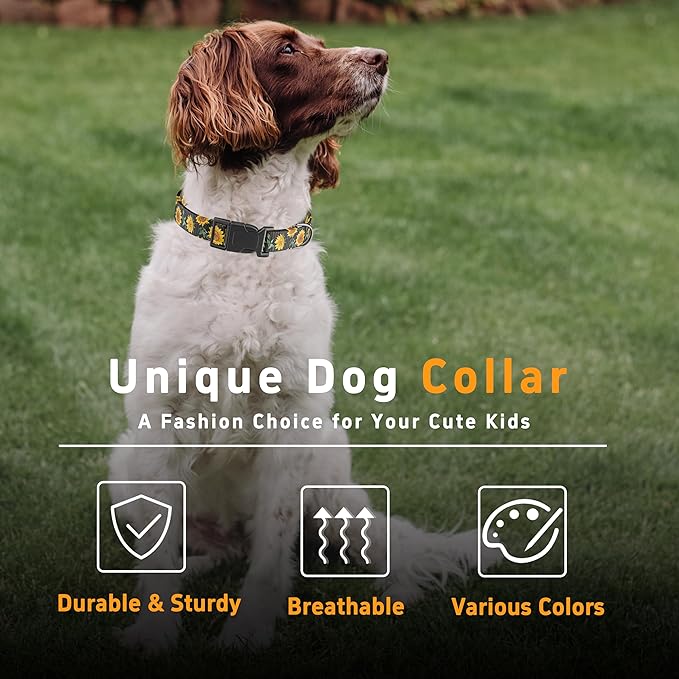 Dog Collar for Boys Girls, Sunflower Puppy Collar for Small Medium Large Dogs, Adjustable Soft Floral Pet Collar with Safety Buckle for Male Females(Black Sunflower,XS)